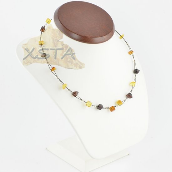 Amber adults necklace polished irregular with wire